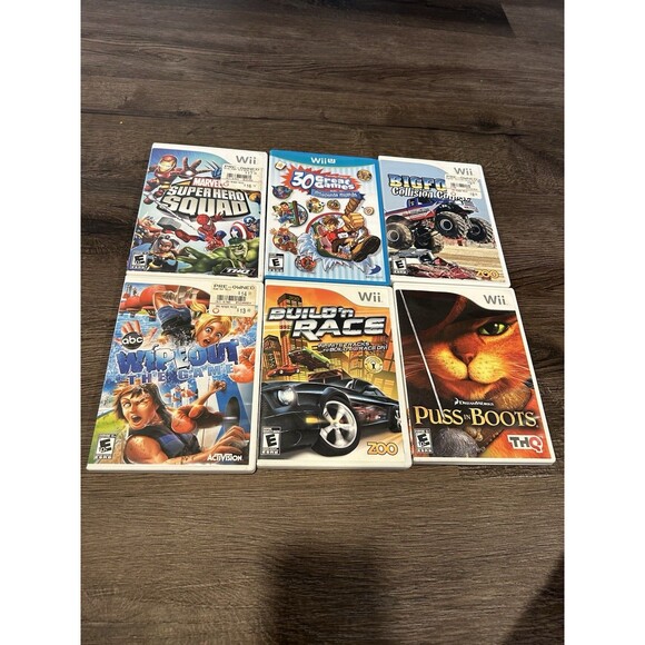 Nintendo Wii U Game Lot, Puss N Boots,  Wipeout, Marvel, BuildNRace, Collision - Picture 1 of 2